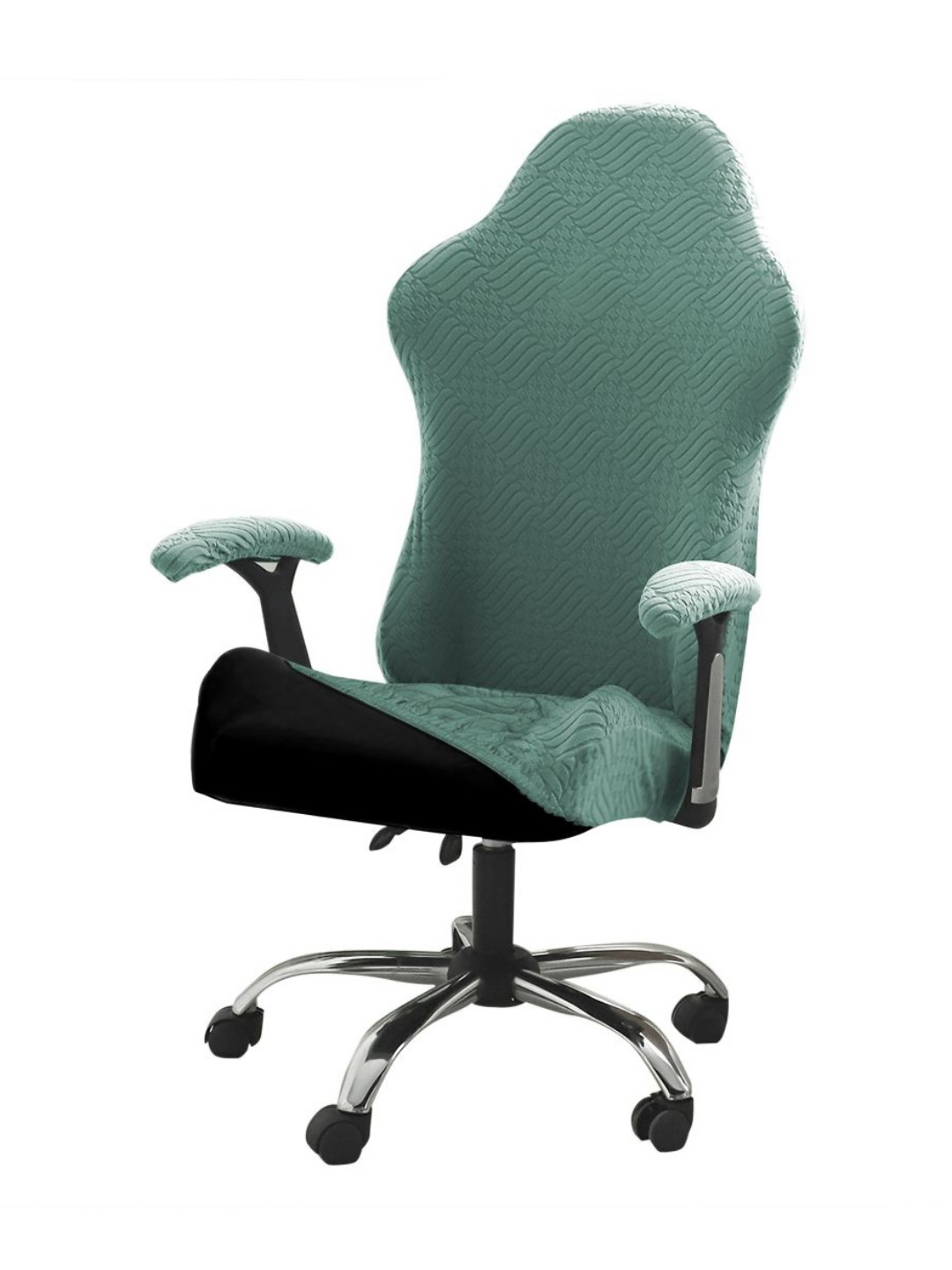HOKIPO Green Jacquard Elastic Rotating Chair Seat Covers