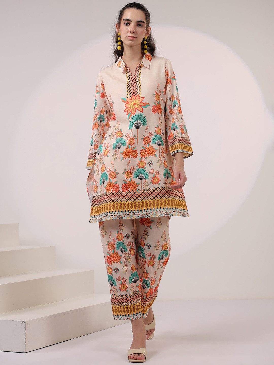 AUTUMN LANE Kara Caramel Printed Tunic With Trousers Co-Ords