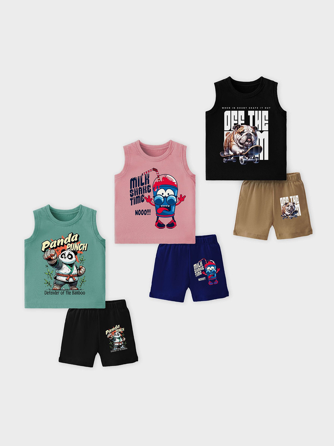 Lavi-Tavi Kids Pack Of 3 Printed Round Neck T-shirt With Shorts