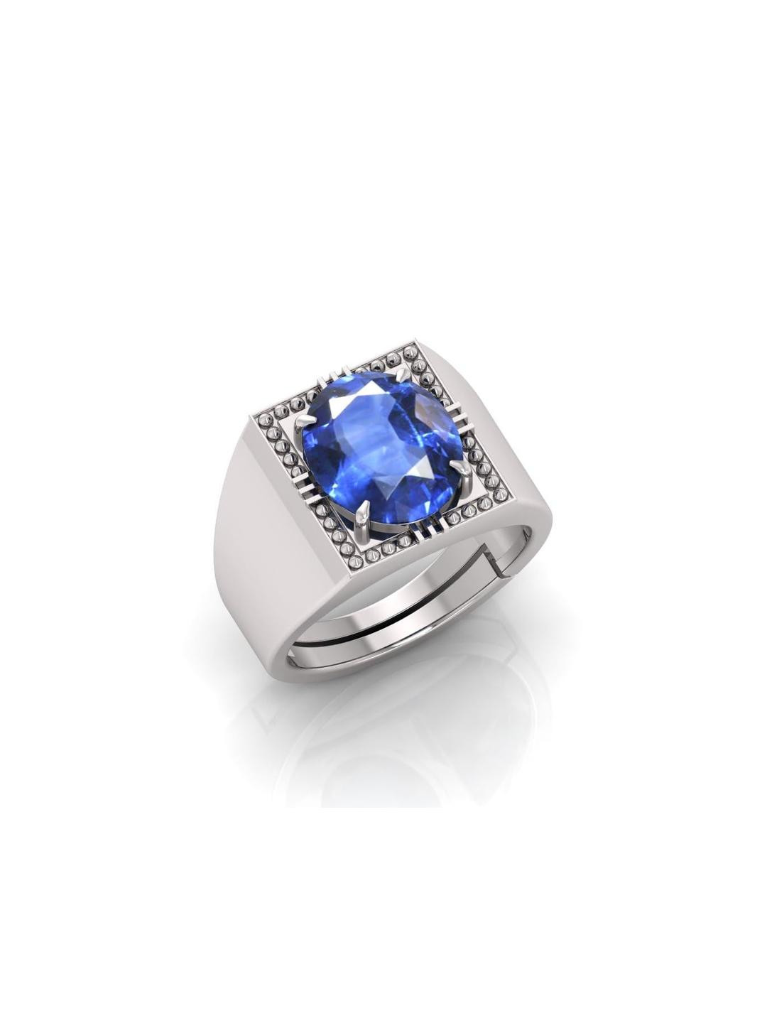 Pranjal Gems Unisex 9.25 Ratti Neelam Silver Stone Sapphire Gemstone Finger Ring