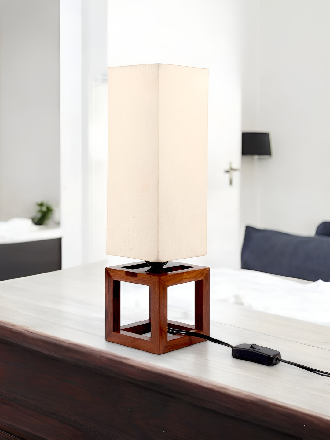 Creation India Craft Brown Wooden Square Table Lamp