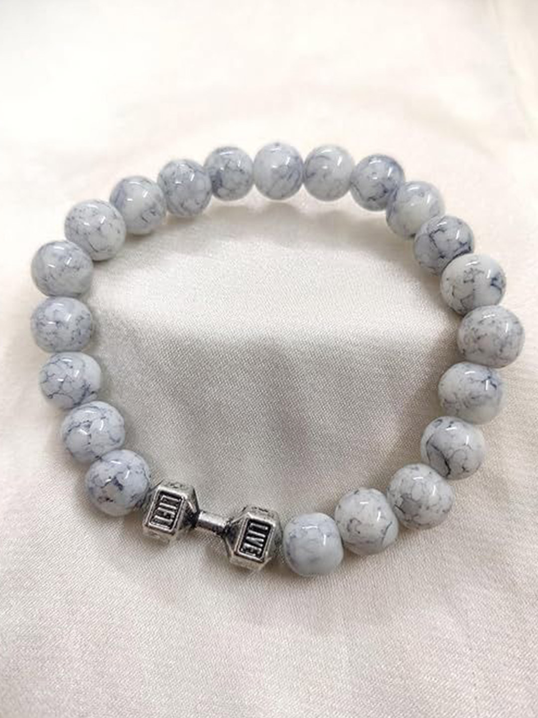 Lovemi Movements Men Howlite Stone Beaded Dumbbell Charm Bracelet