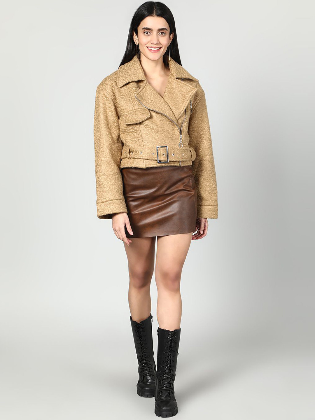 Fashion Gaiia Women Cropped Biker Jacket