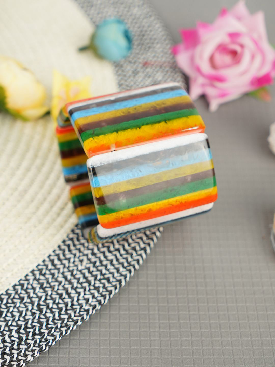 Bamboo Tree Jewels Resin Stone Studded Stretchable Elasticated Bracelet