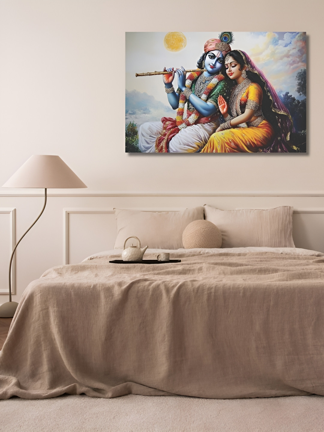 Viventiq Blue & Yellow Radha Krishna Printed Canvas Wall Art