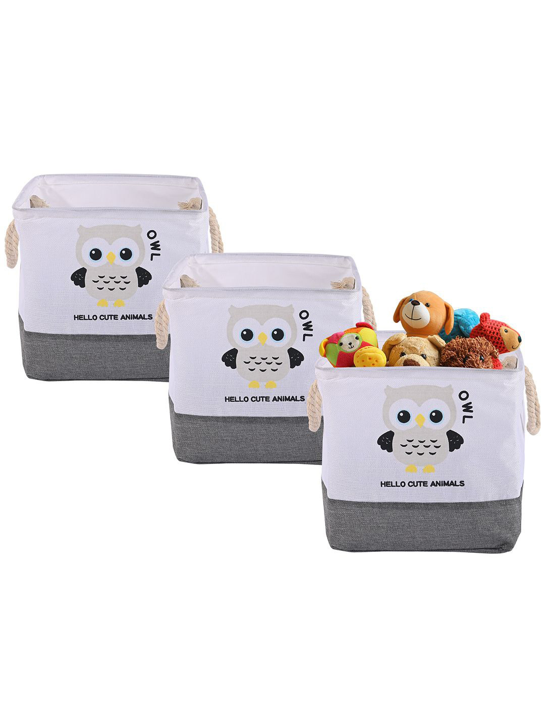 Aura 3-Pcs White & Grey Drawer Storage Basket With Handle