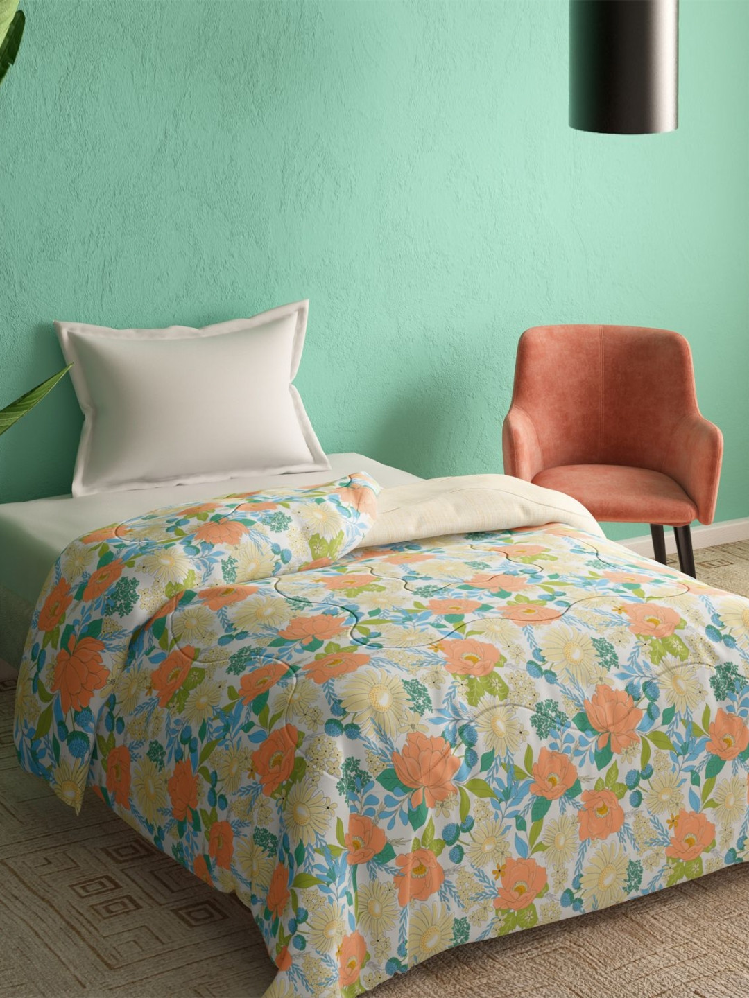 Portico Blue & Green Floral Heavy Winter 300 GSM Single Bed Comforter
