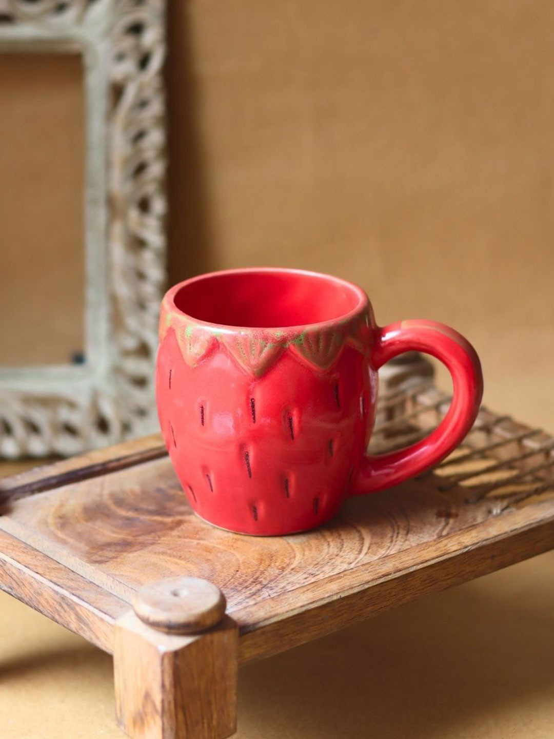 WEAVING HOMES Red Printed Ceramic Glossy Mugs Set of Cups and Mugs