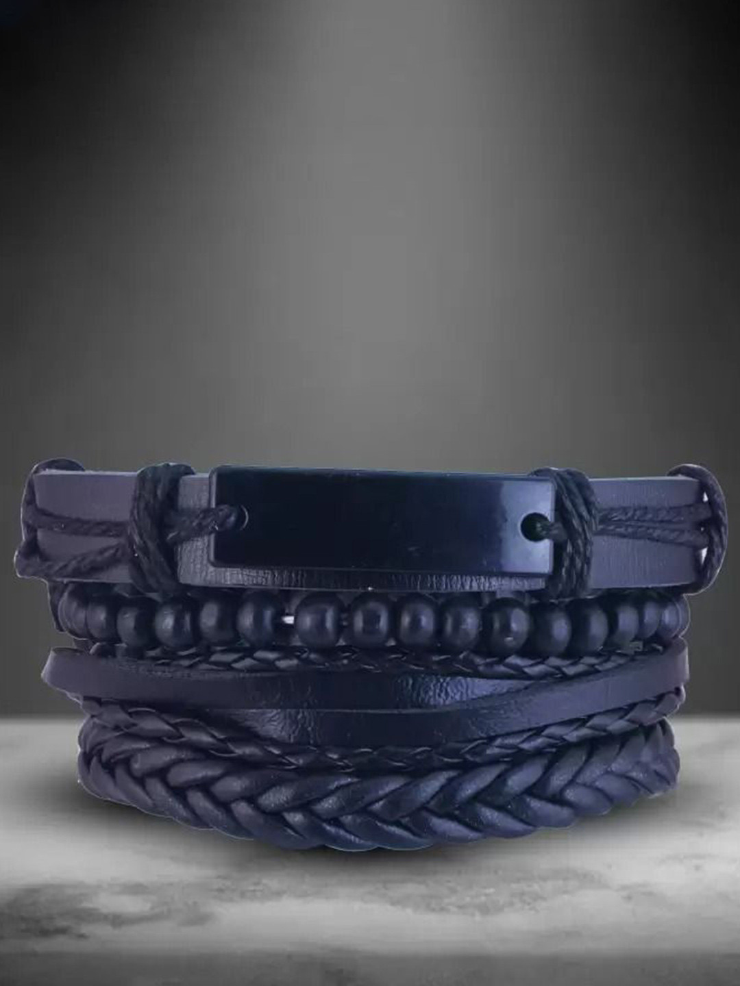 P. R. PRINTS Unisex Set Of 4 Leather Wraparound Bracelets