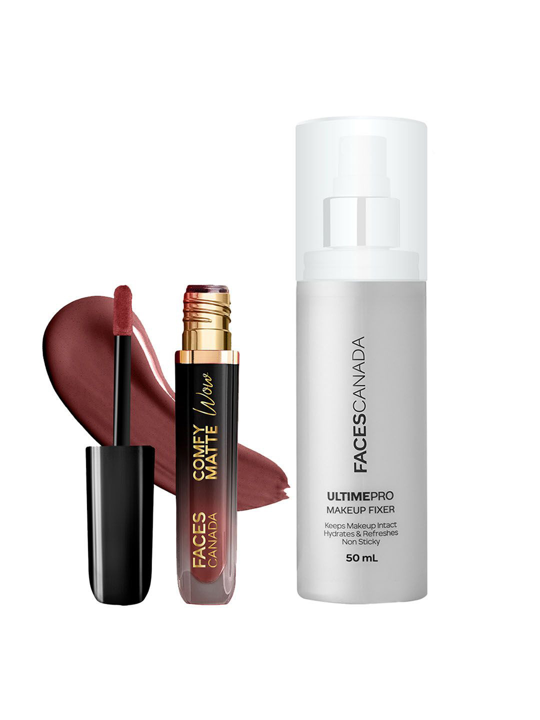 FACES CANADA Set Of 2 Comfy Matte Wow Lipstick-Cocoa Crush 07-3.8ml & Makeup Fixer-50ml