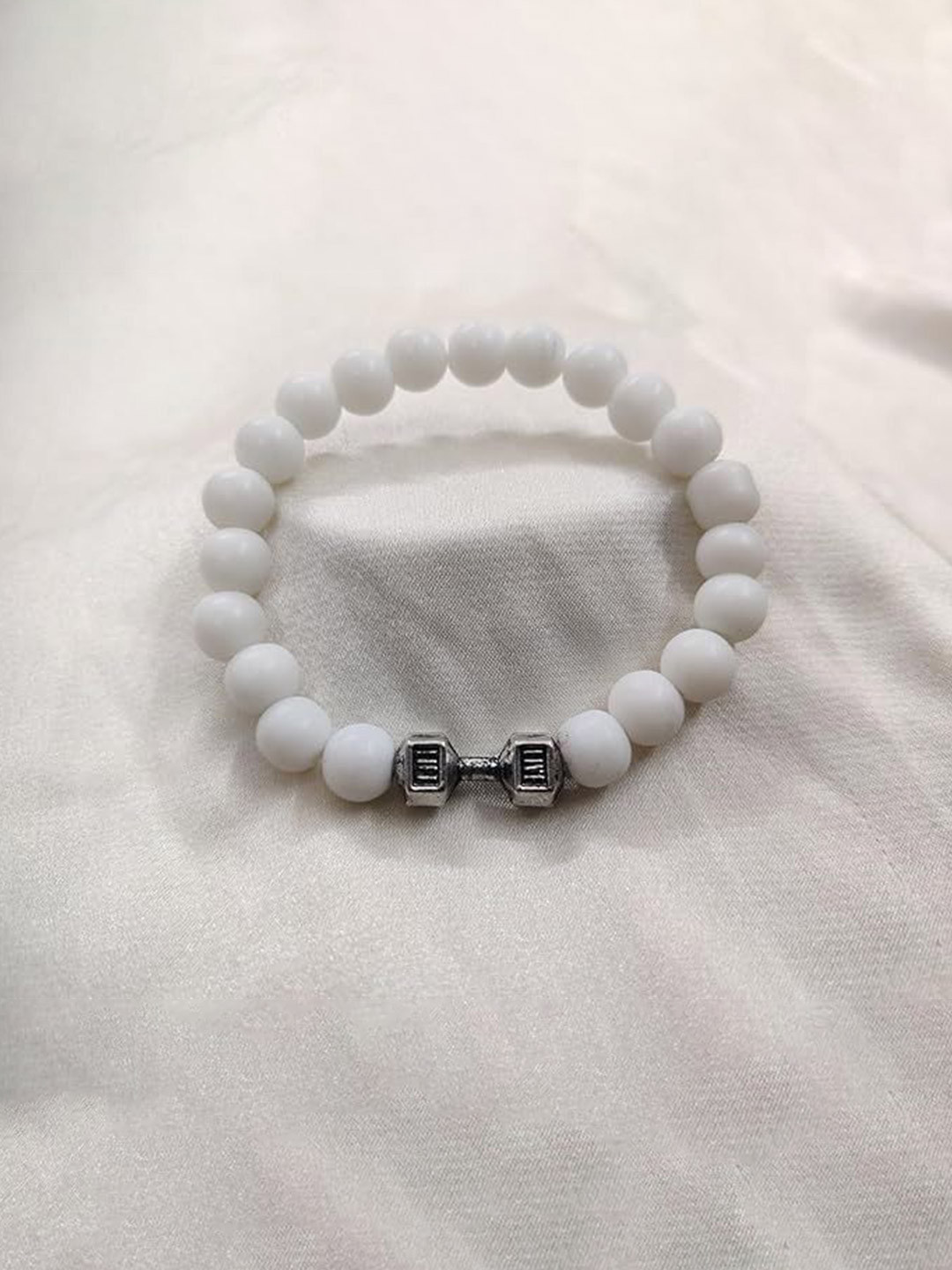 Lovemi Movements Men Artificial Beaded Dumbbell Charm Bracelet