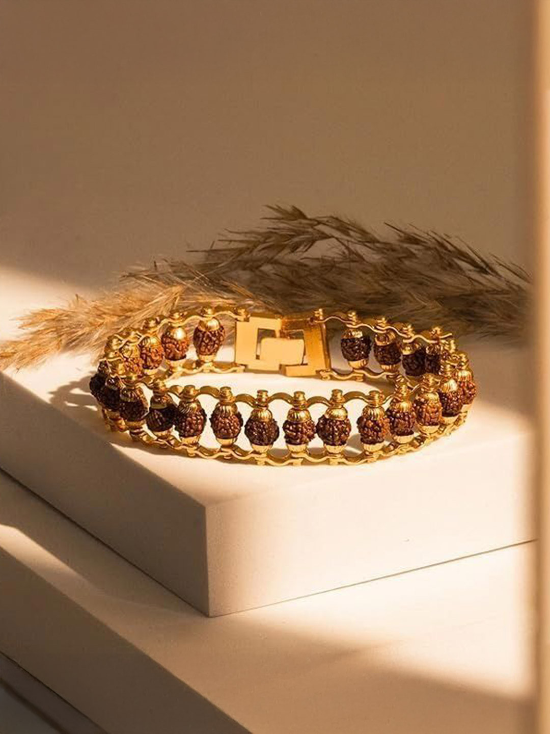 Lovemi Movements Unisex Gold-Plated Stainless Steel Rudraksha Charm Bracelet