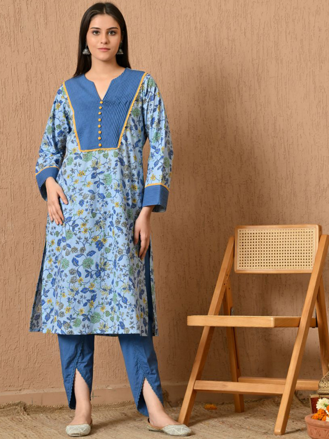 KELIN Illari Women Floral Printed Cotton Kurti with Dhoti Pant