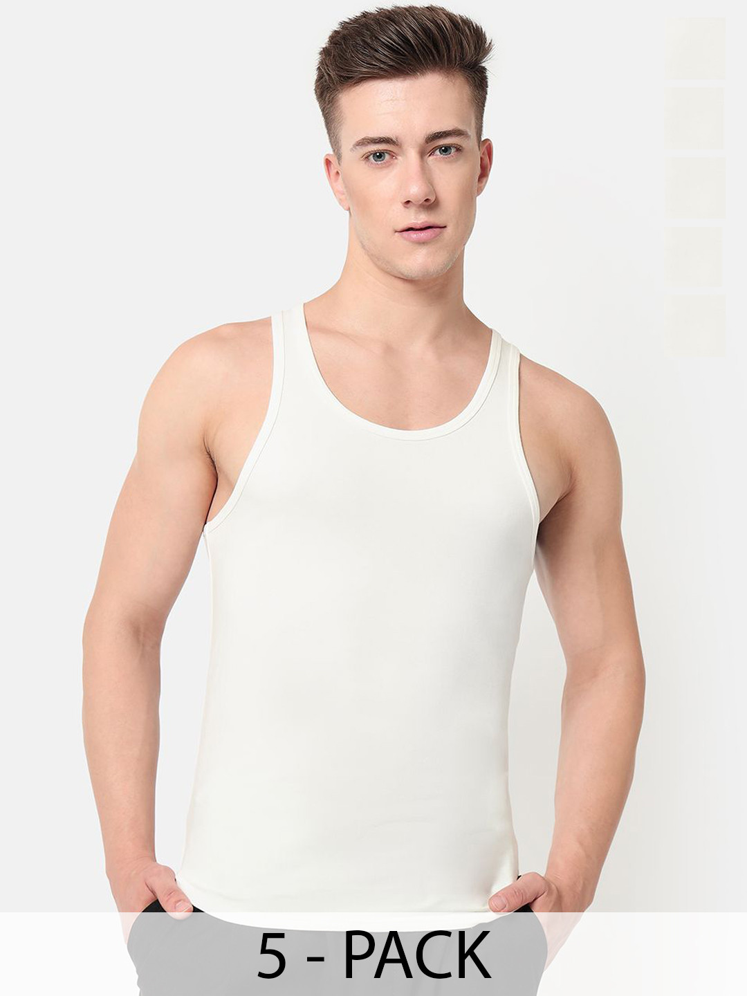 OLWEN Pack Of 5 Cotton Scoop Neck Undershirt Vests 1987-V-PO2-FROST-S