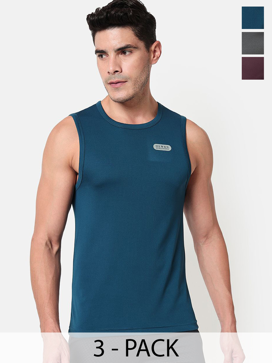 OLWEN Pack Of 3 Gym Vests 1994-GV-PO3-SMOKY-BERRY-COBALT-S