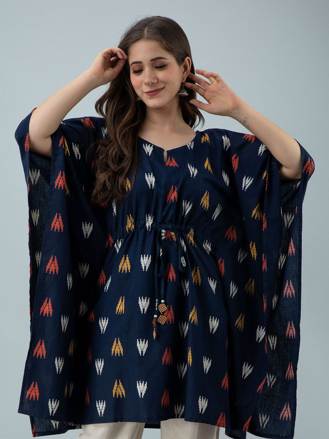 MissKurti Women Geometric Yoke Design Flared Sleeves Kaftan Kurtis