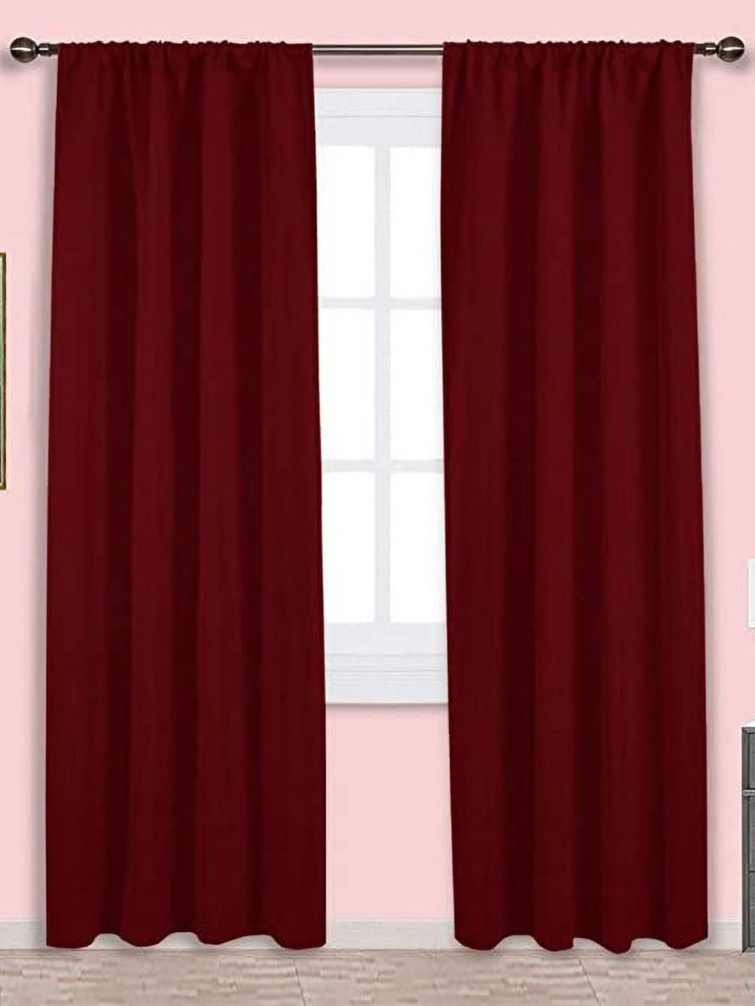 Parda Online Maroon 4 Pcs Black Out Long Door Curtain