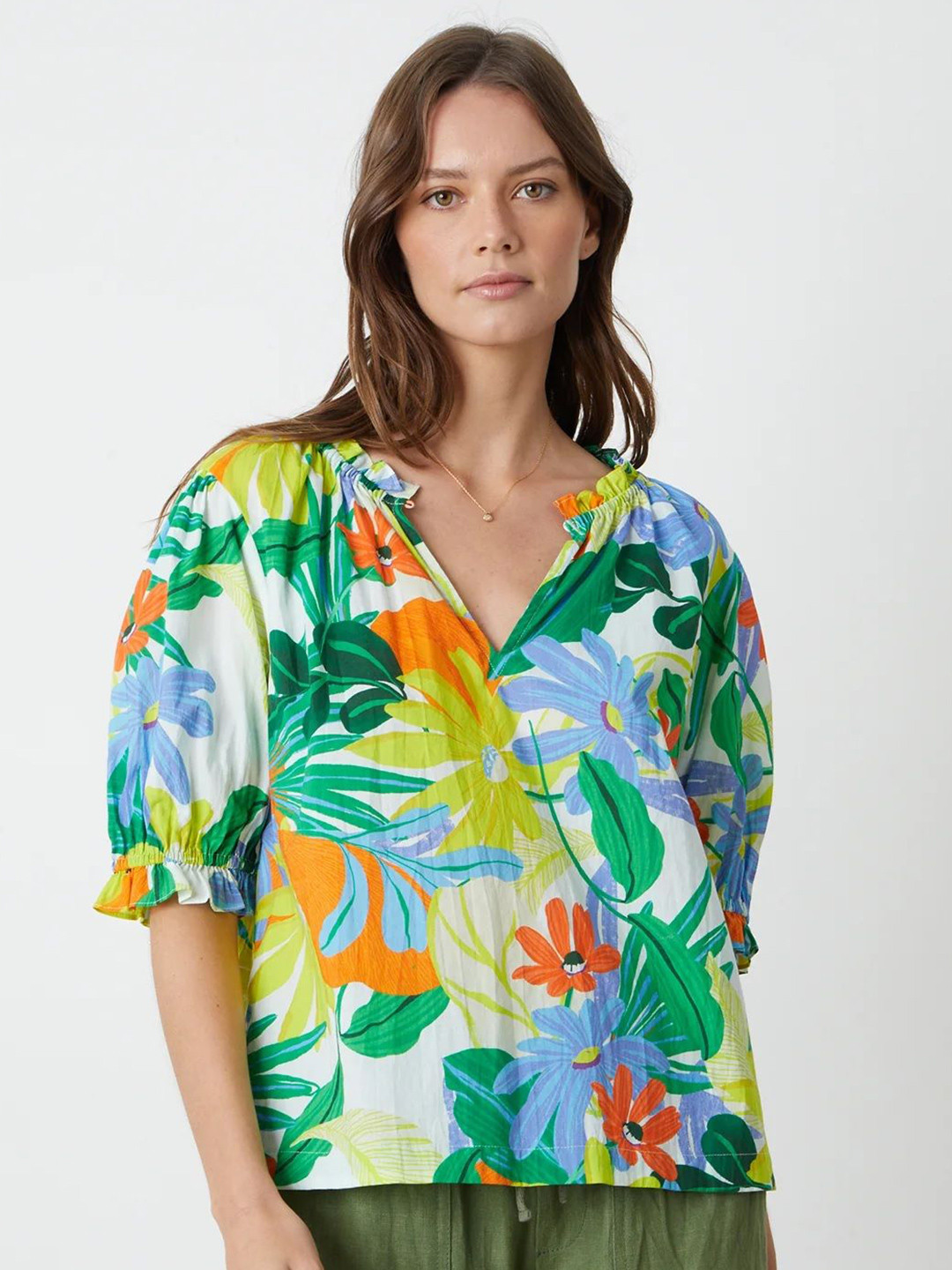 Chemistry Women Floral Printed Mandarin Collar Polyester Shirt Style Top