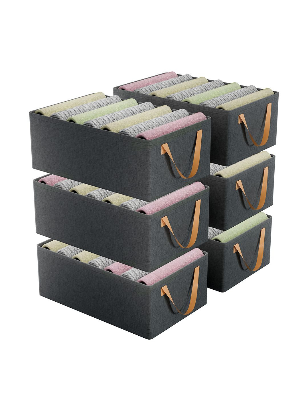 Aura Pack Of 6 Grey Foldable Steel Frame Cloth Organizer With Handles