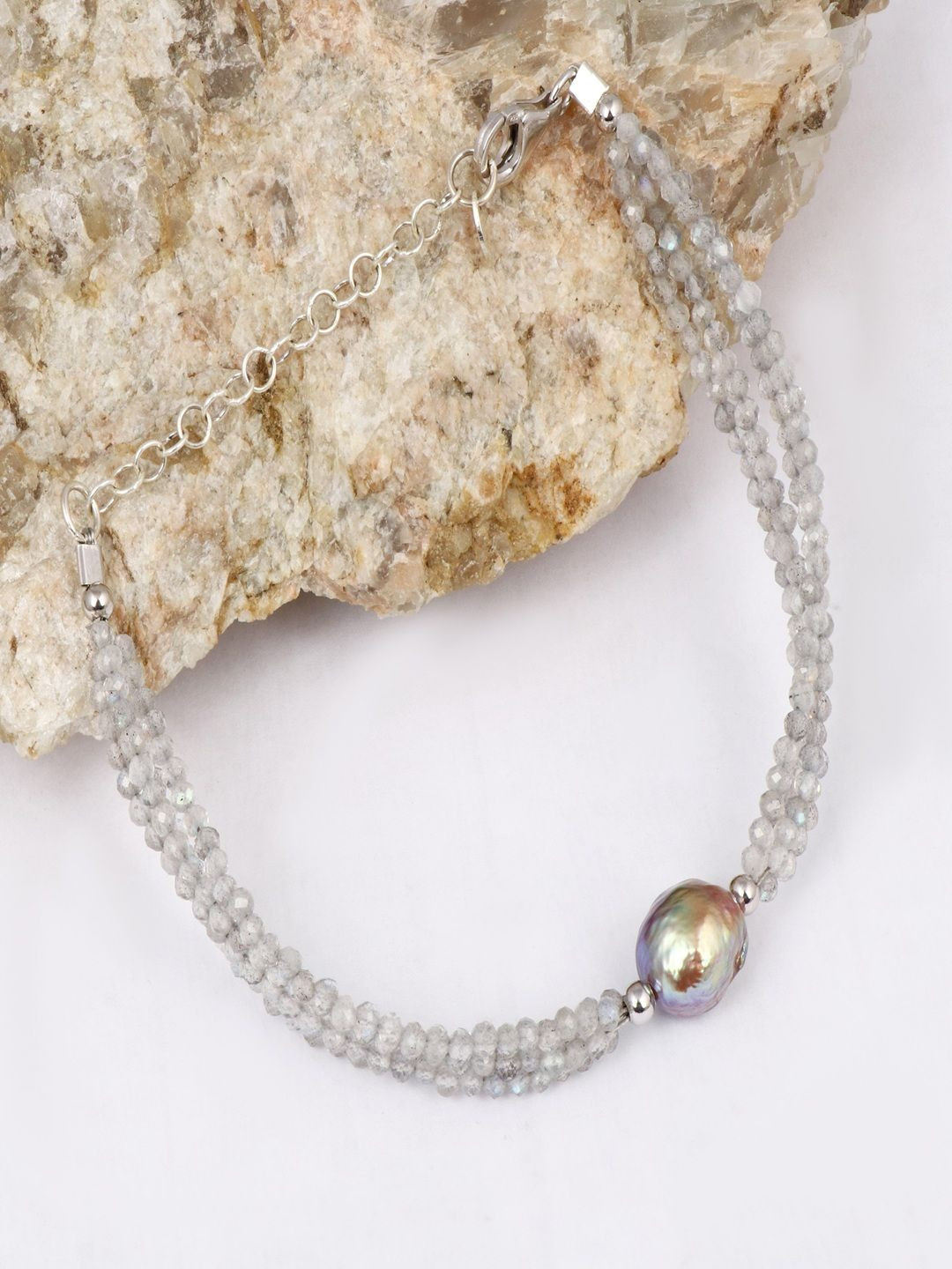 Nirvana Unisex Rhodium-Plated Sterling Silver Labradorite Charm Bracelet