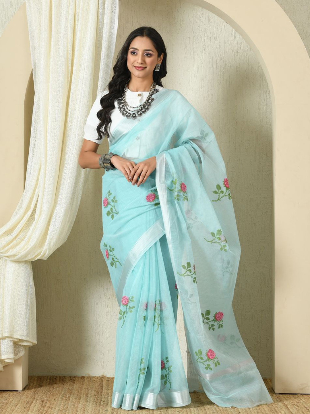 365 WINKS Floral Printed Pure Cotton Kota Saree