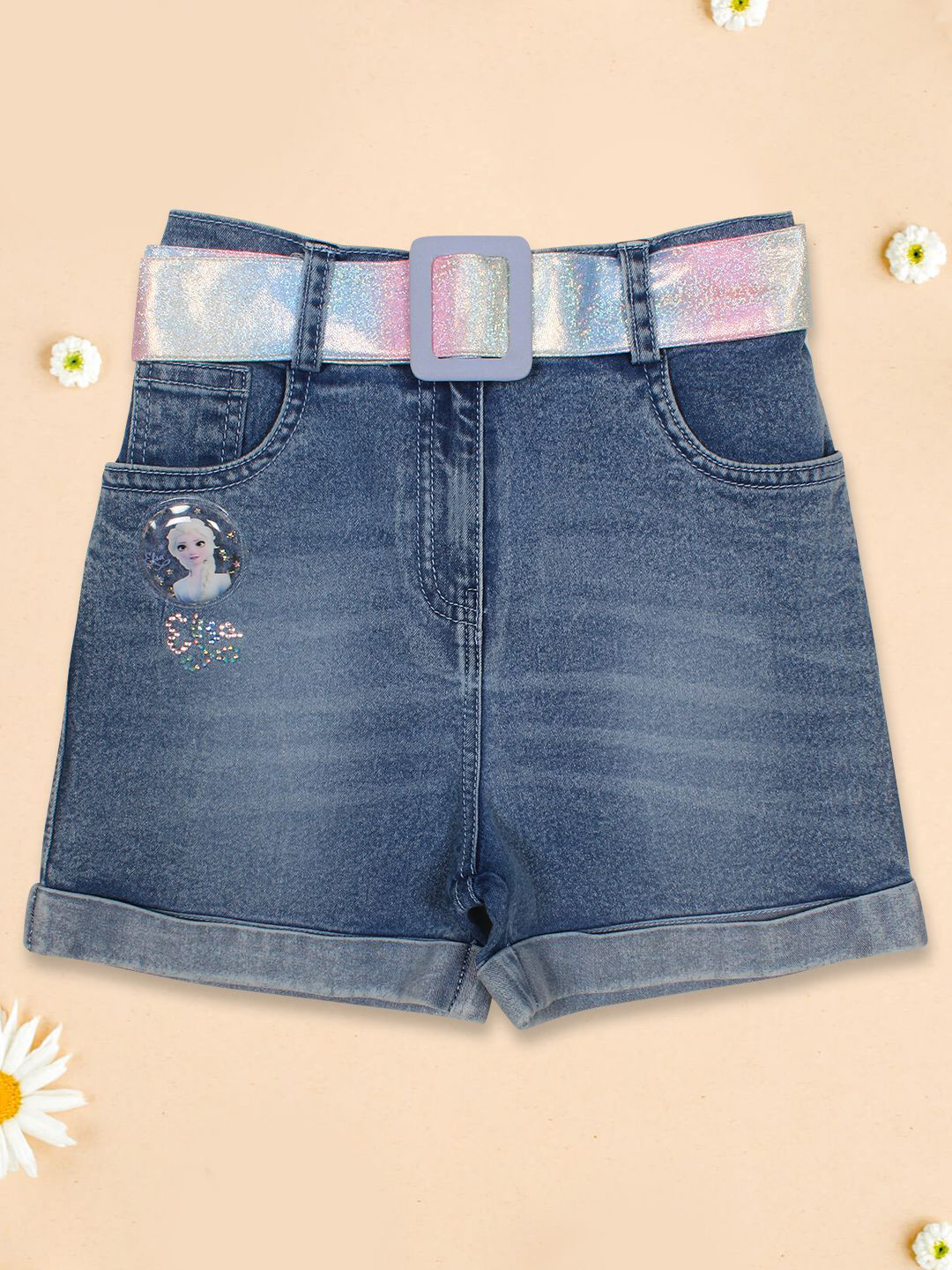 CUTECUMBER Girls Embellished Denim Technology Shorts
