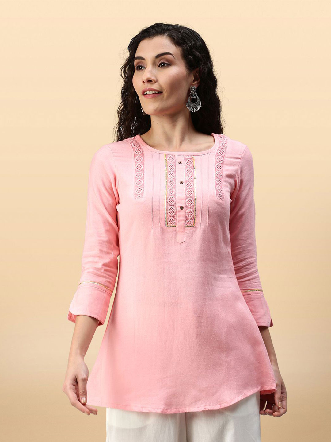 Anouk  Rustic Women Embroidered Lace Inserts Tunic with Crochet Detailing