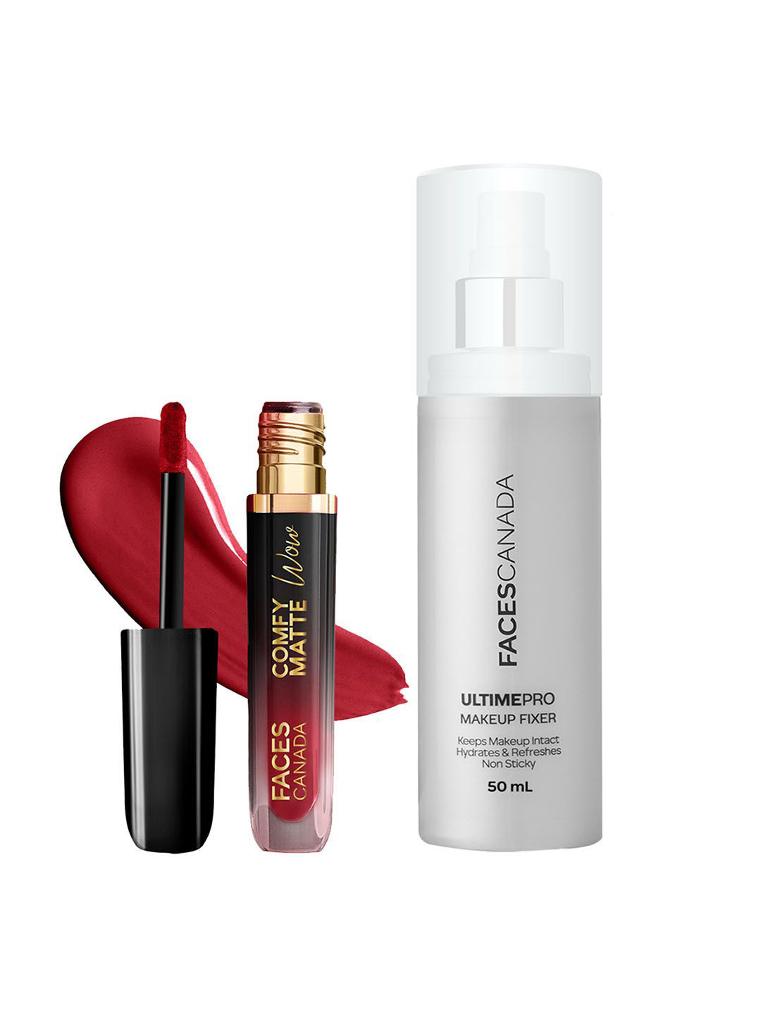 FACES CANADA Set Of 2 Comfy Matte Wow Lipstick-Maroon Maven-05- 3.8ml & Makeup Fixer-50ml