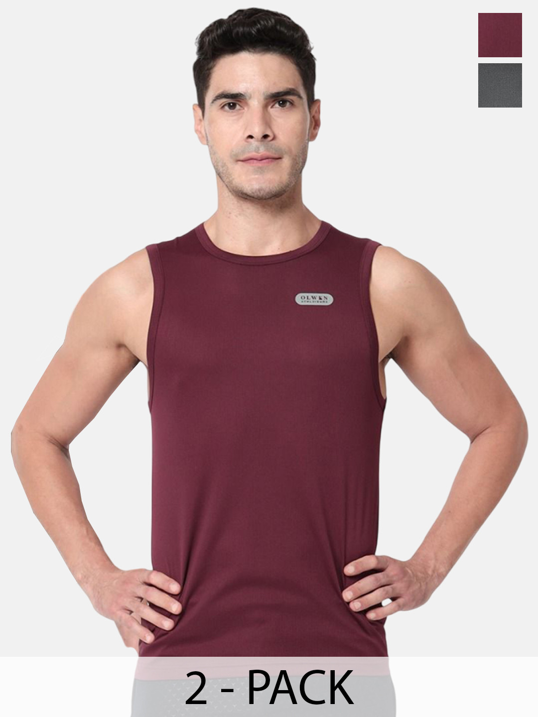 OLWEN Pack Of 2 Cotton Gym Vests 1994-GV-PO2-SMOKY-BERRY-S