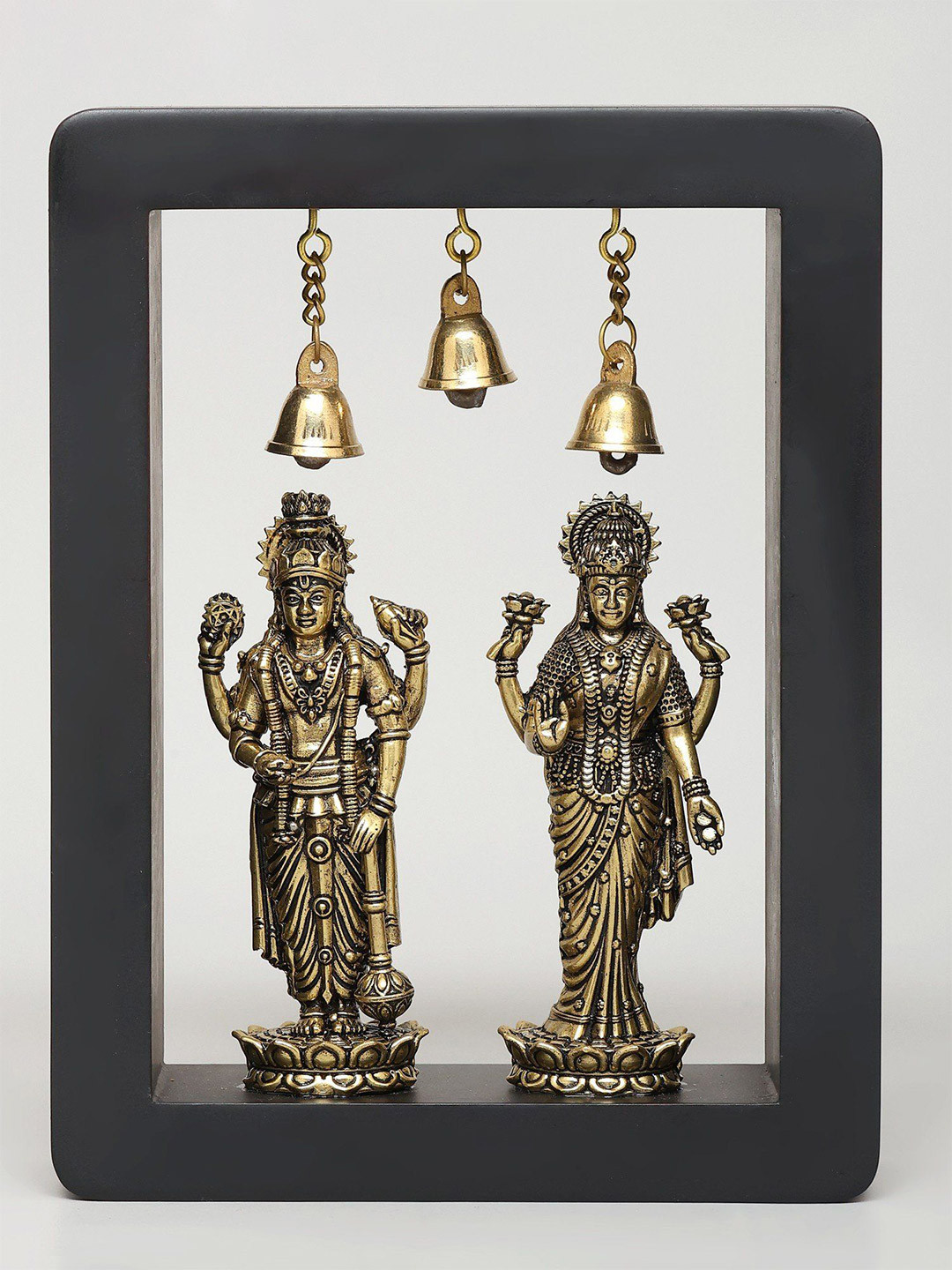 Exotic India Lakshmi Narayan Brass Ethnic Motifs Antique Spiritual Wall Decor-7.9In