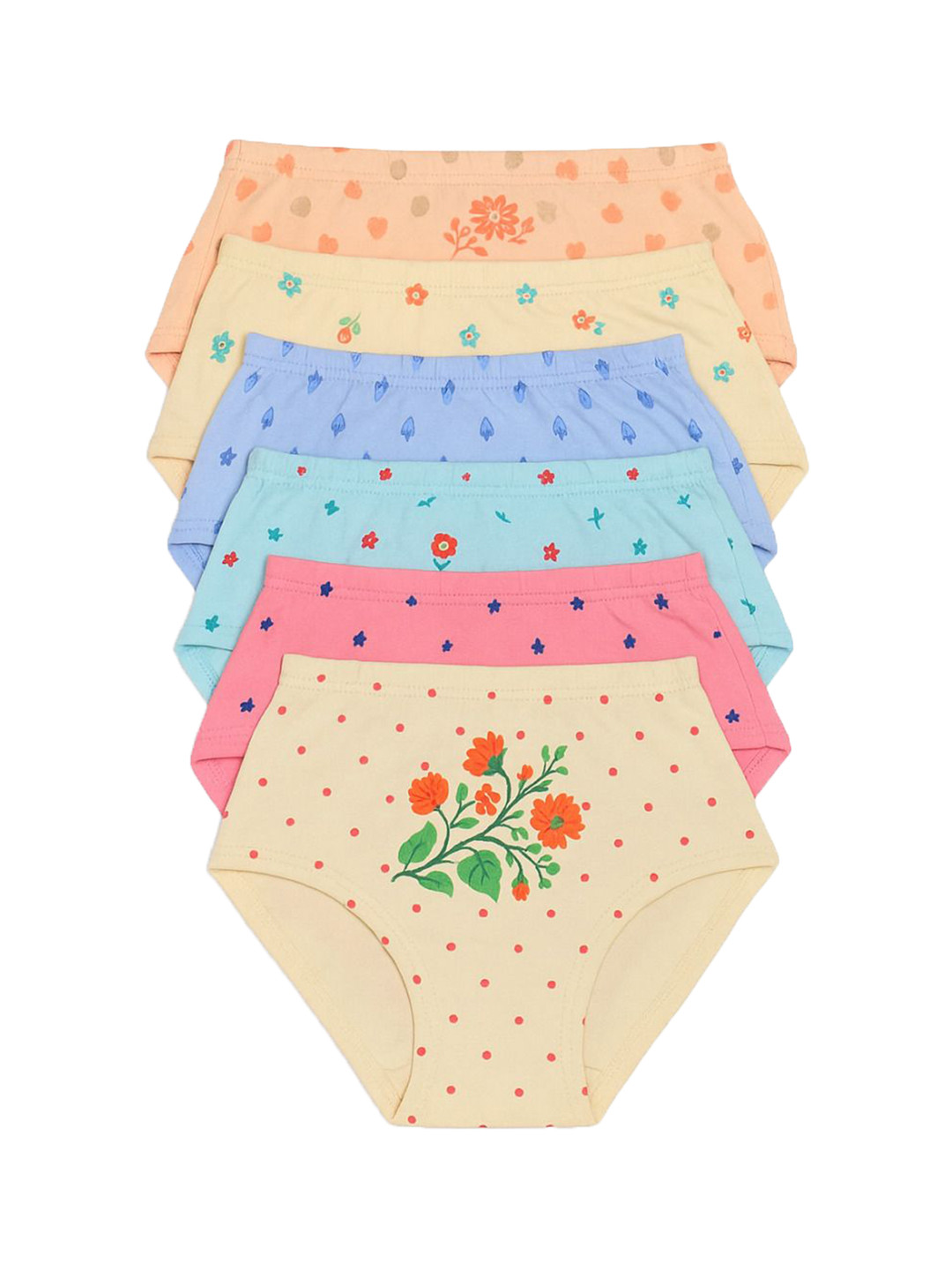 KIDBIRD Infant Girls Pack of 6  Printed Cotton Basic Briefs V-Degin-Shorty-6002