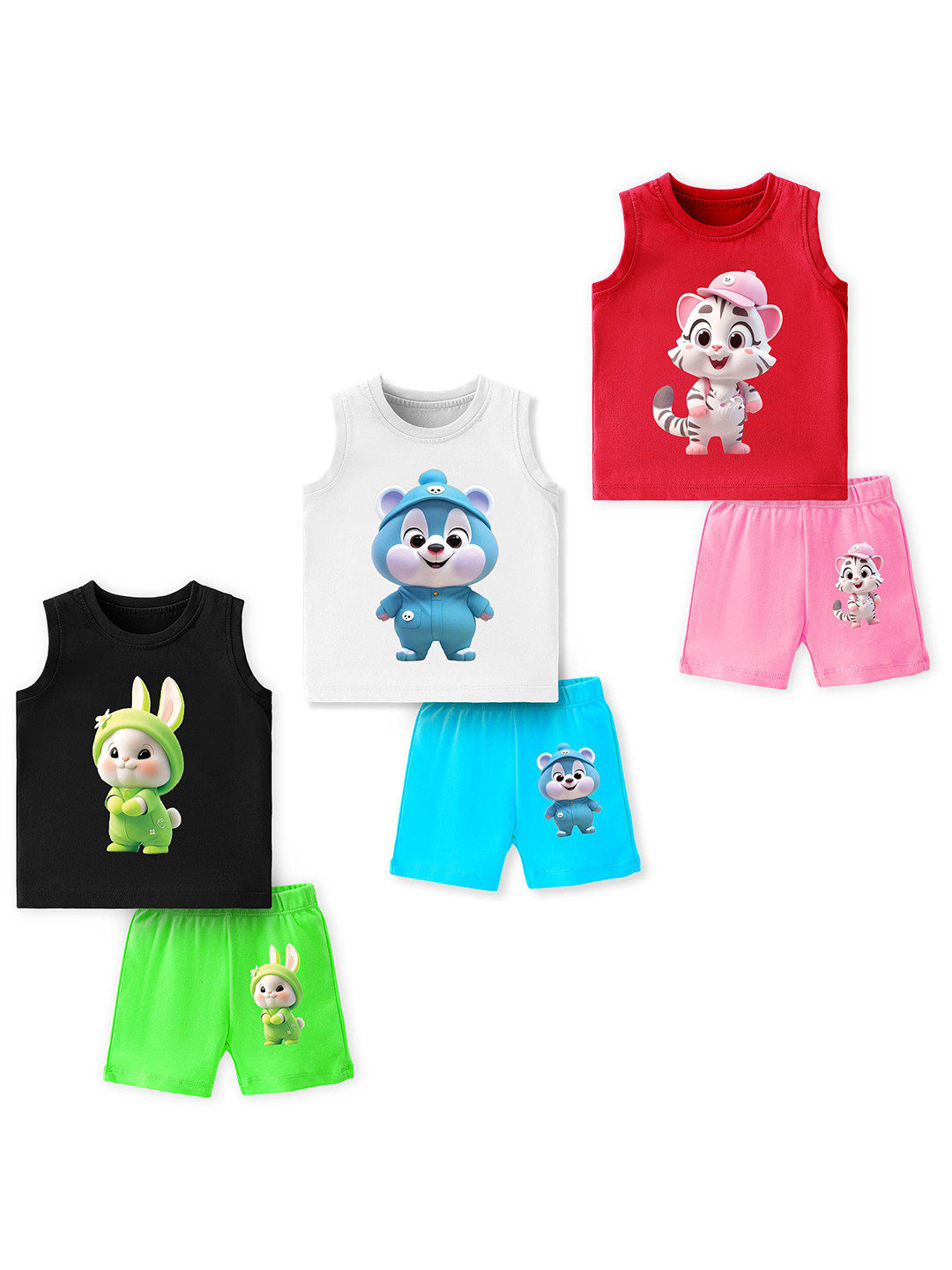 Lavi-Tavi Kids Pack Of 3 Printed Round Neck T-shirt With Shorts