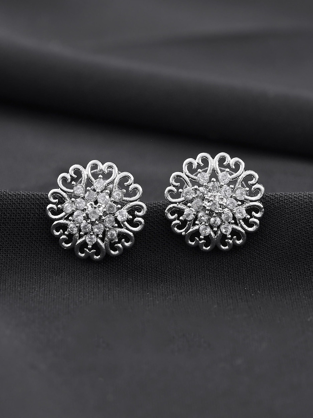 Sangria Silver Plated Silver Plated AD-Studded Floral Shape Studs