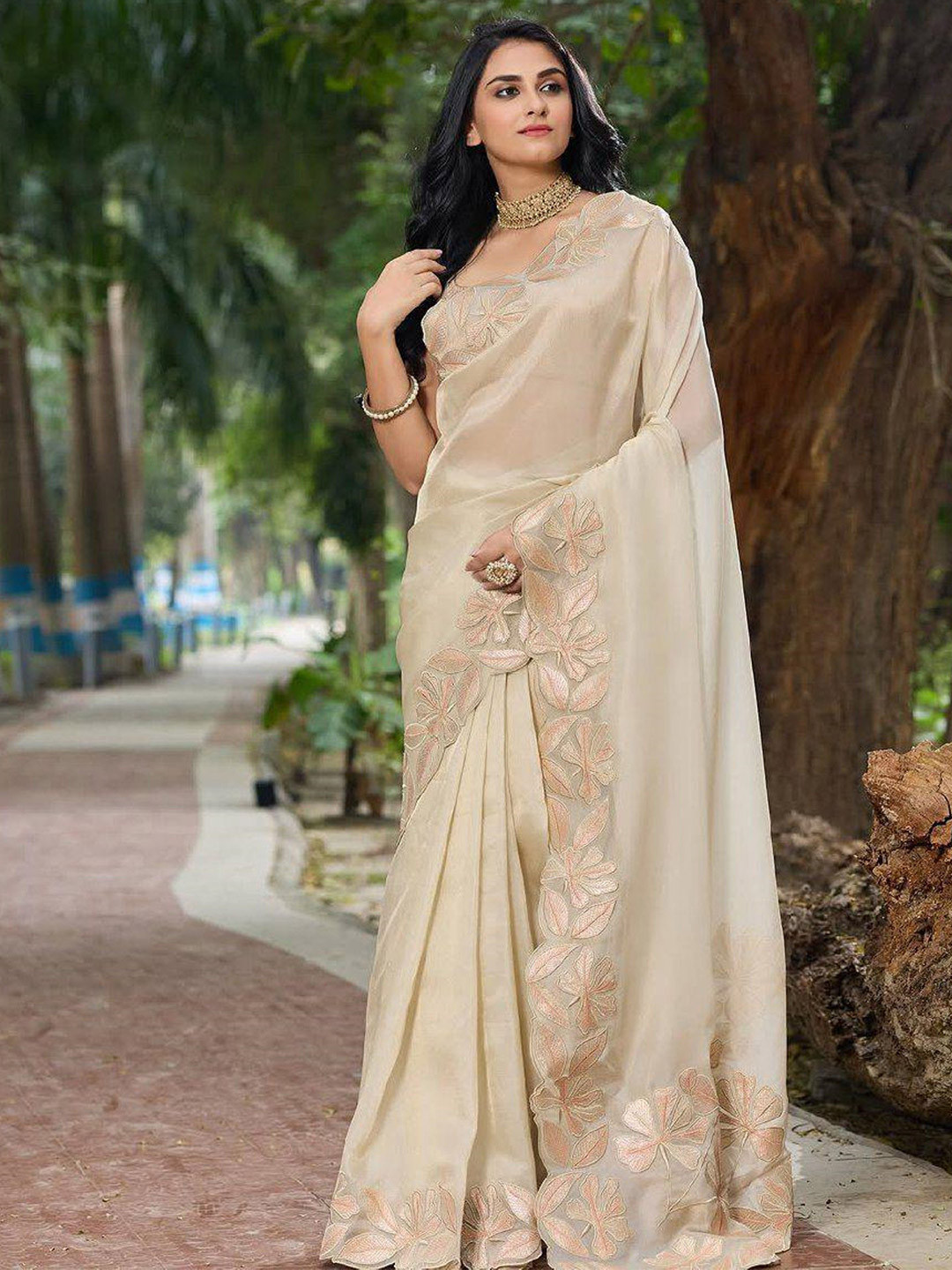 Mitera Embellished Sequinned Organza Saree