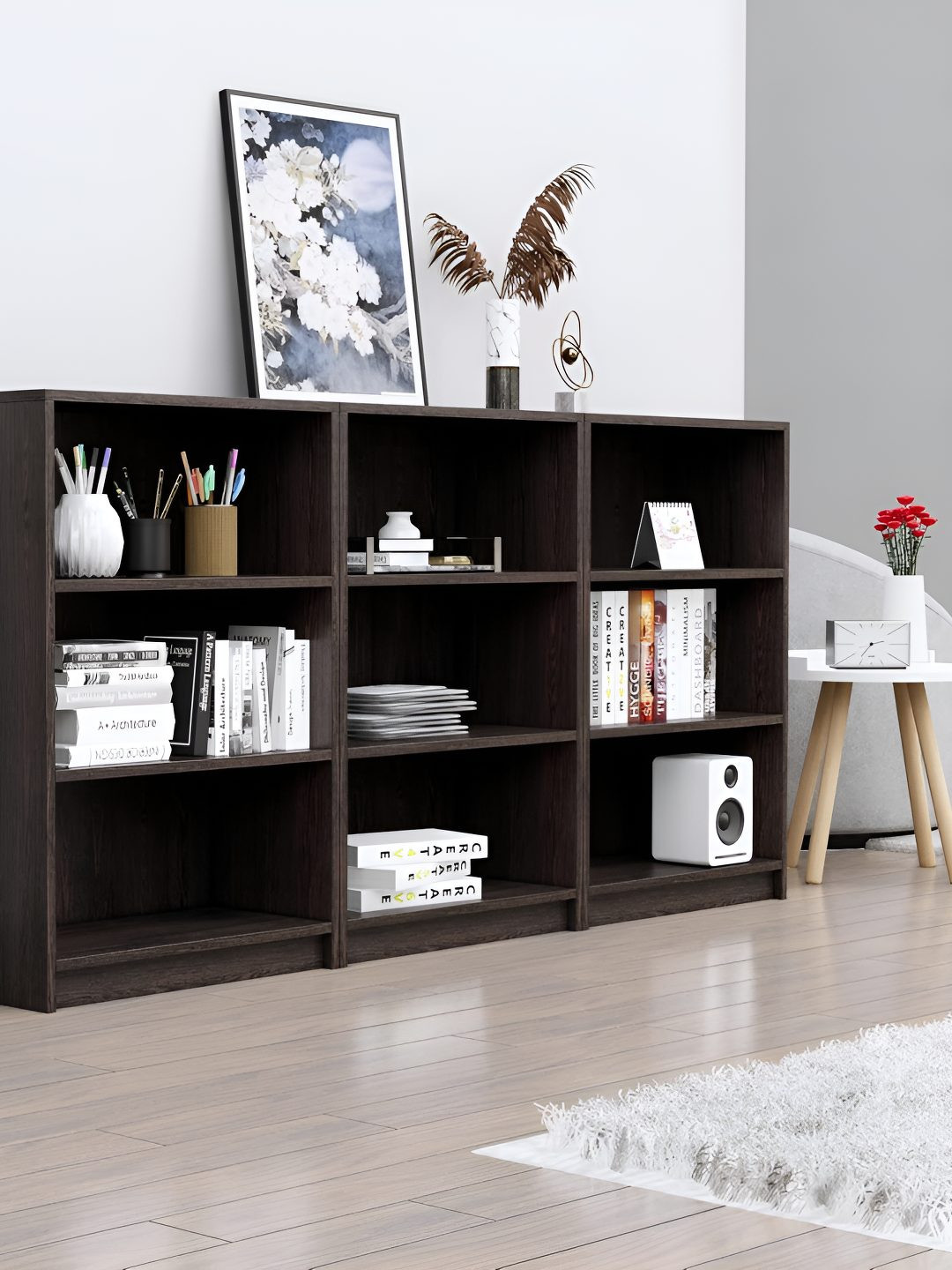 HEXA RED Brown 3 Tier Wooden BookShelf
