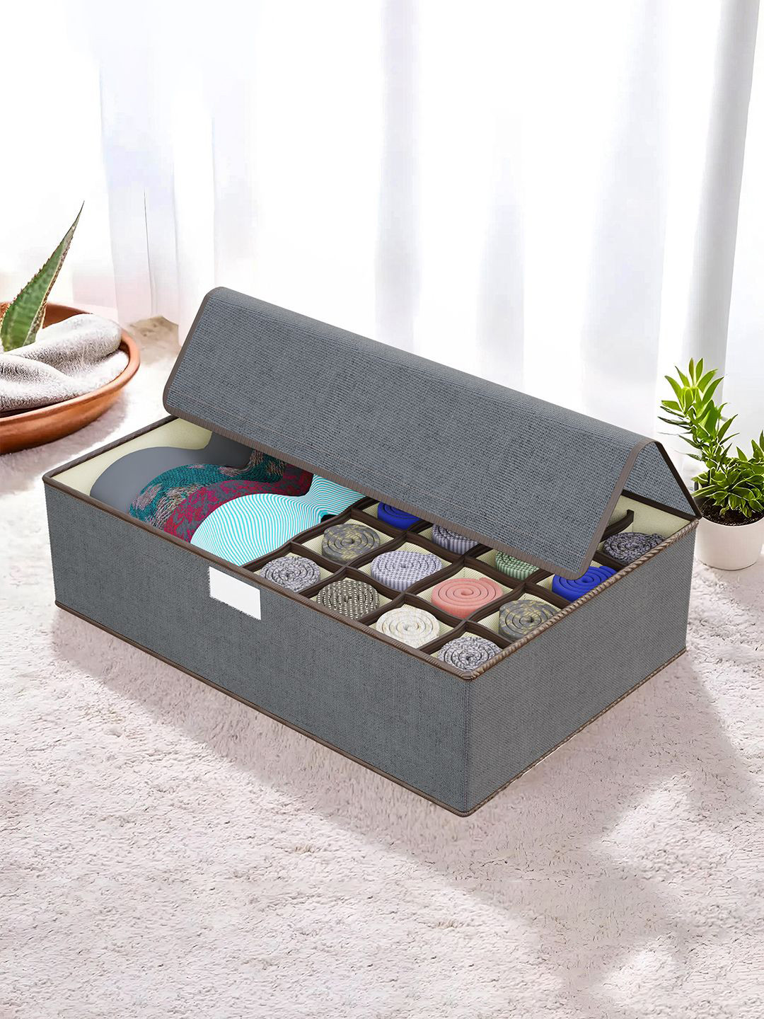Aura Grey Foldable Socks Organizer With Lid