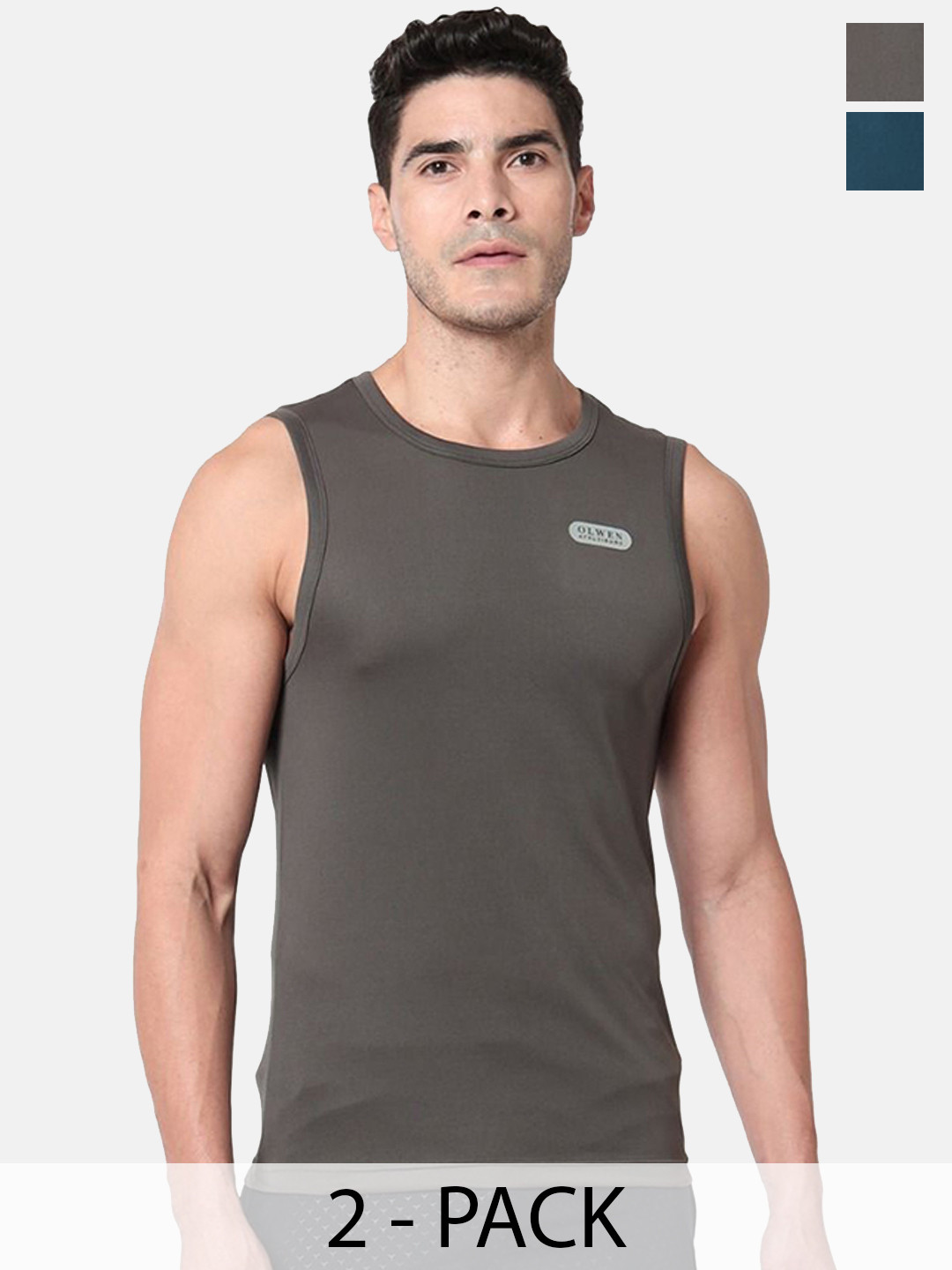 OLWEN Pack Of 2 Round Neck Gym Vests 1994-GV-PO2-SMOKY-COBALT-S