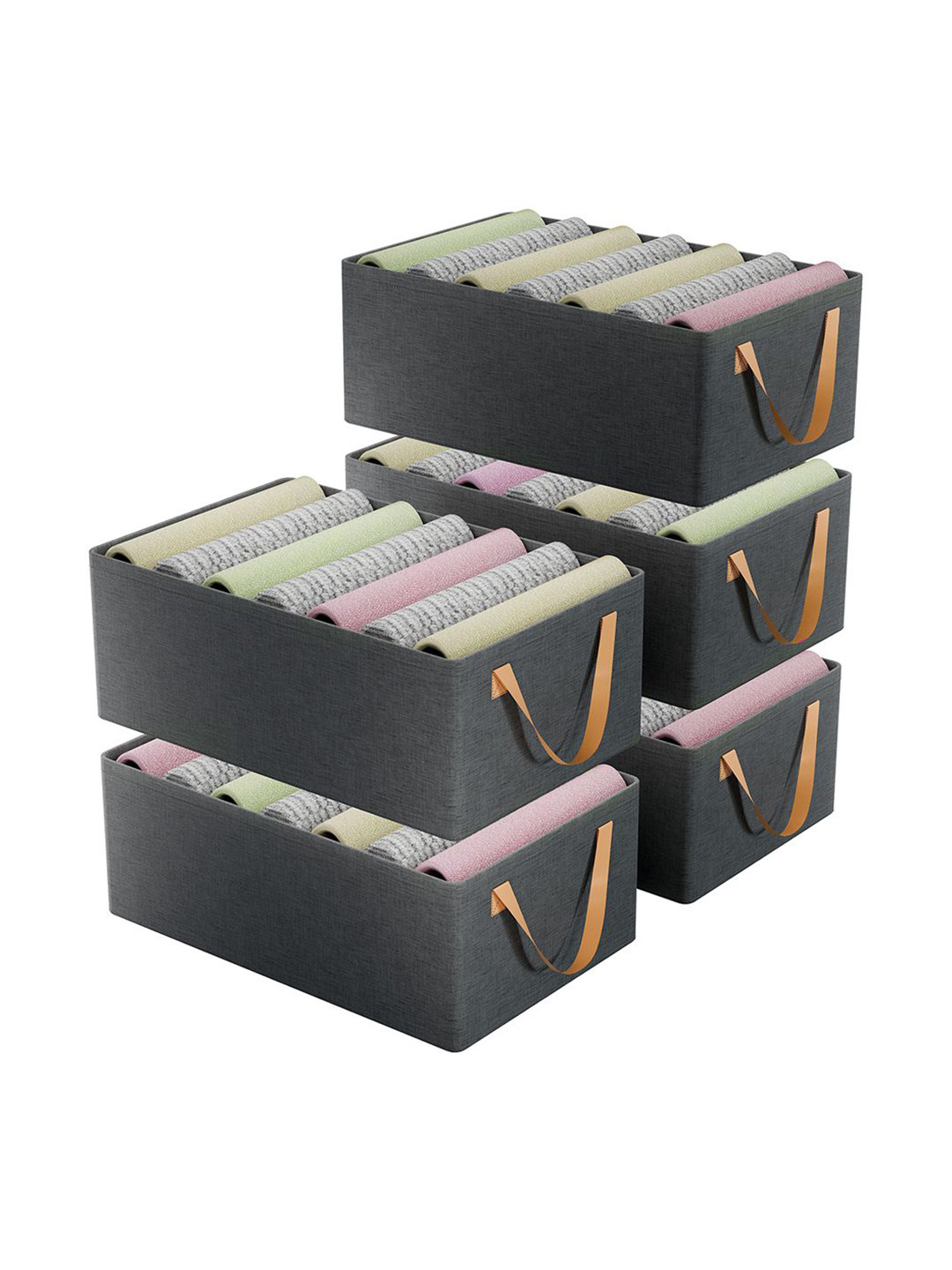 Aura 5 Pcs Grey Foldable Steel Frame Cloth Organizers With Handles