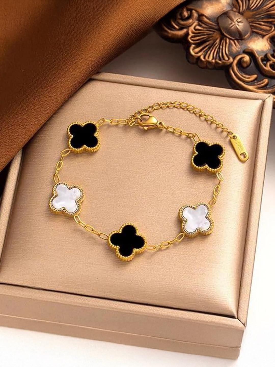 Lovemi Movements Stainless Steel Floral Charm Bracelet