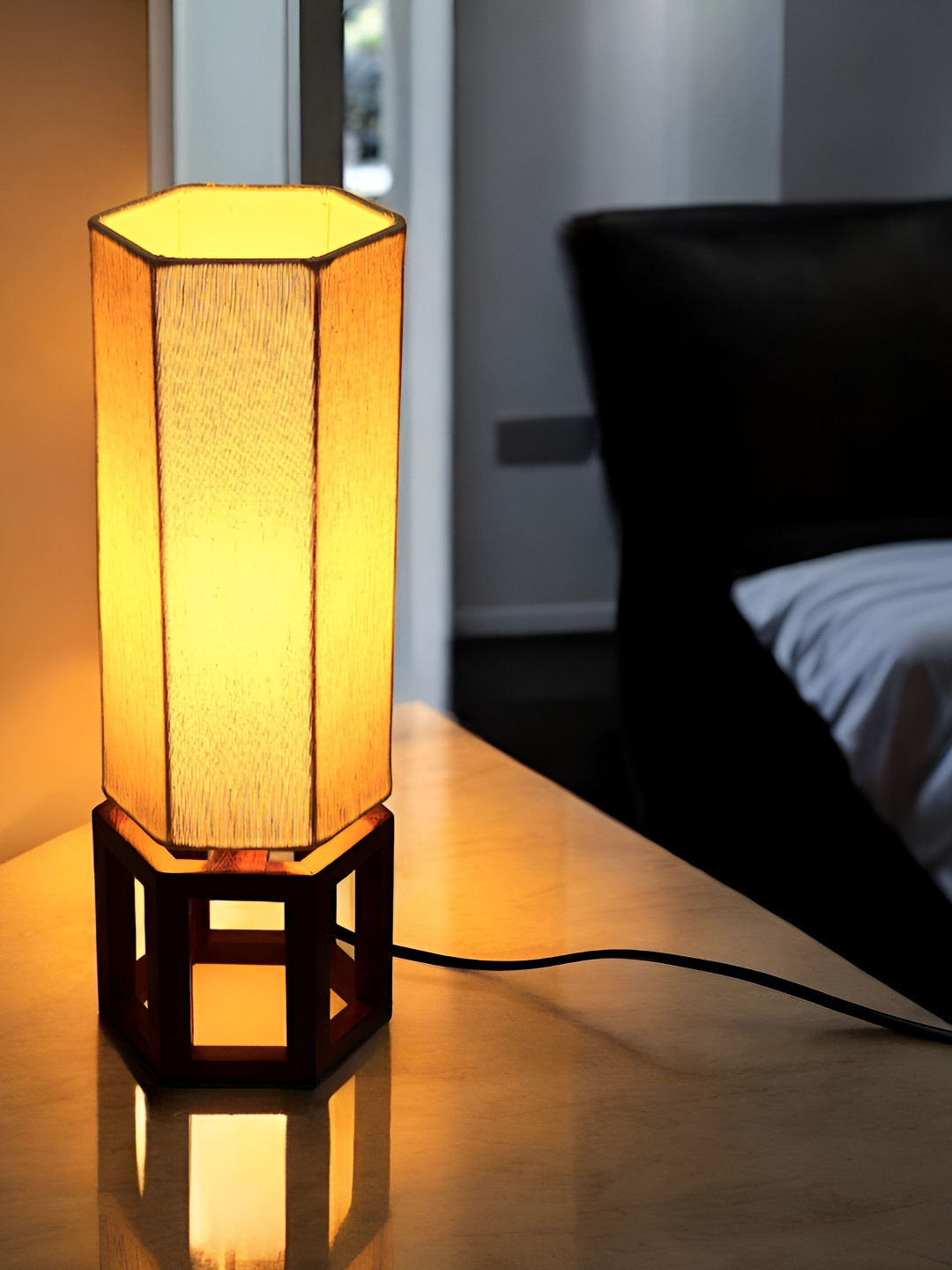 Creation India Craft Brown Wooden Square Table Lamp