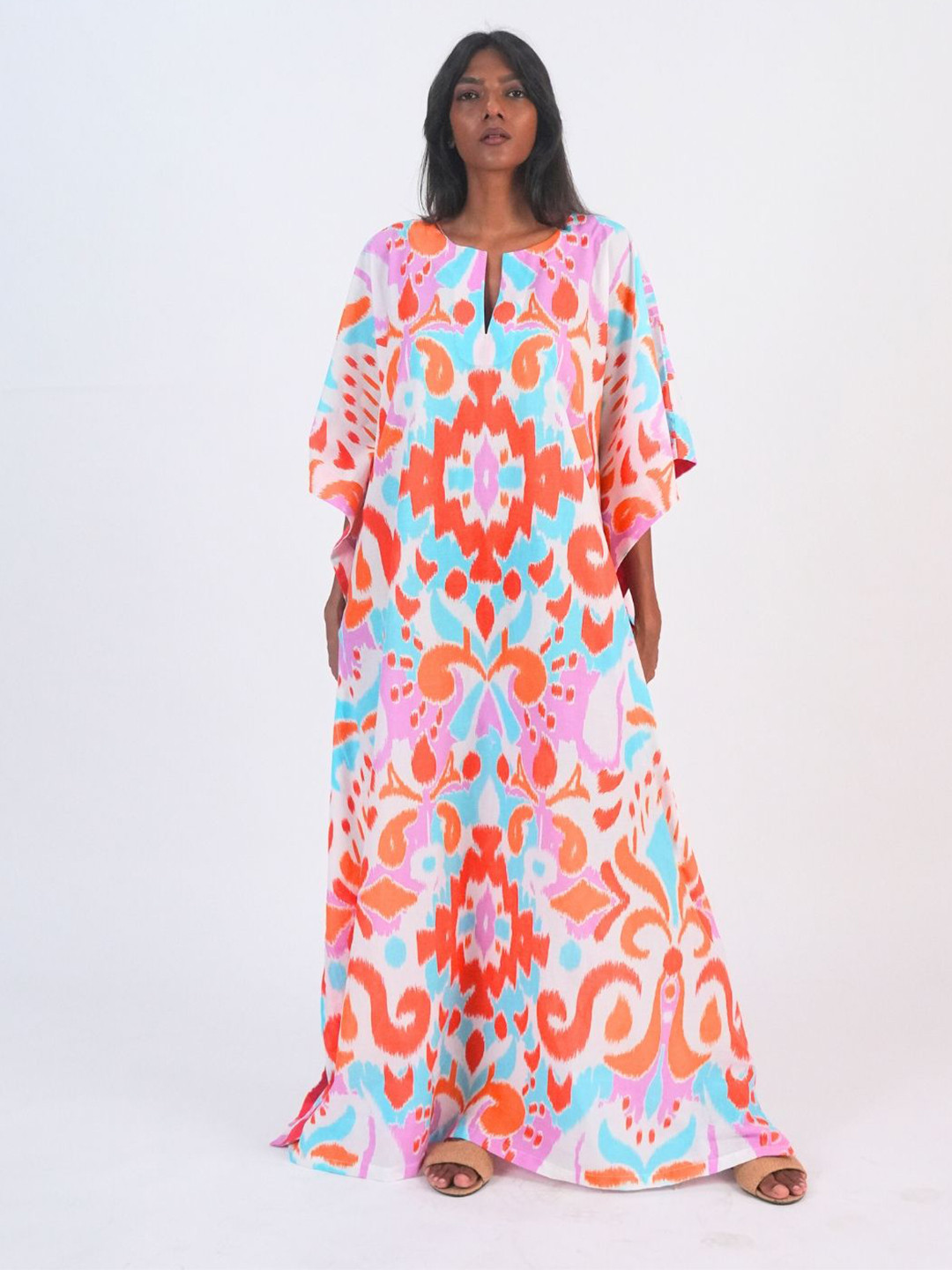 azurina Women Printed Pure Cotton Maxi Kaftan Nightdress