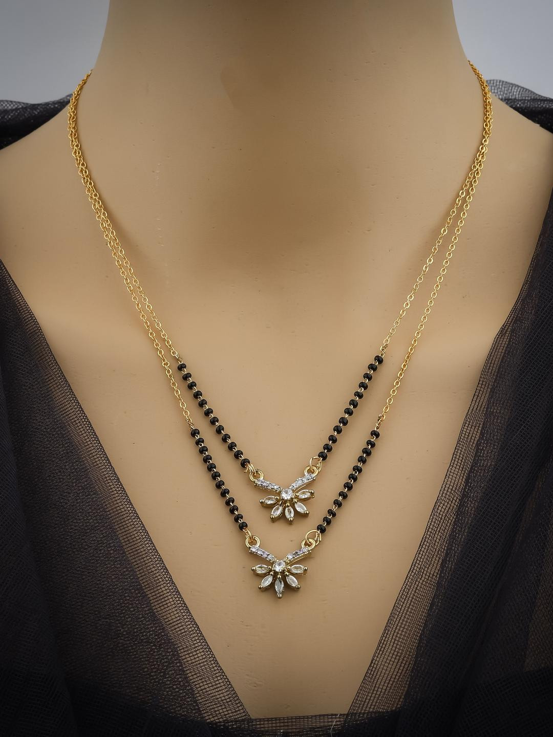 Anouk Gold-Plated Artificial Stones Studded and Beaded Double Mangalsutra