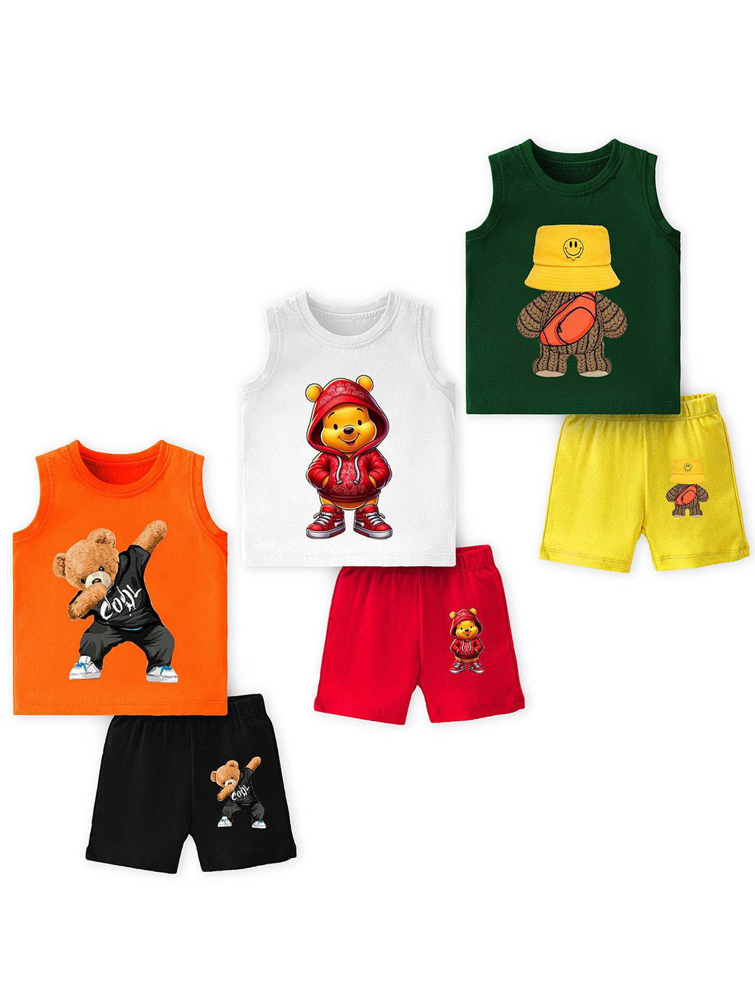 Lavi-Tavi Kids Pack Of 3 Printed Round Neck T-shirt With Shorts