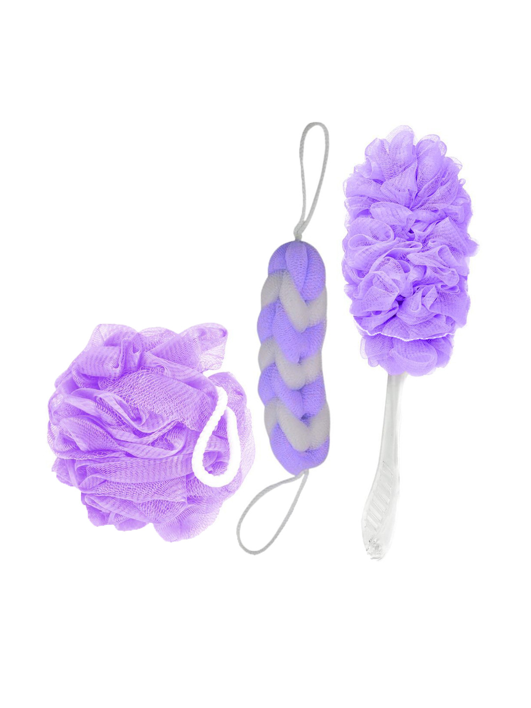 Sizi Set Of 3 Loofah With Long Handle Shower & Back Scrubber For Deep Cleaning
