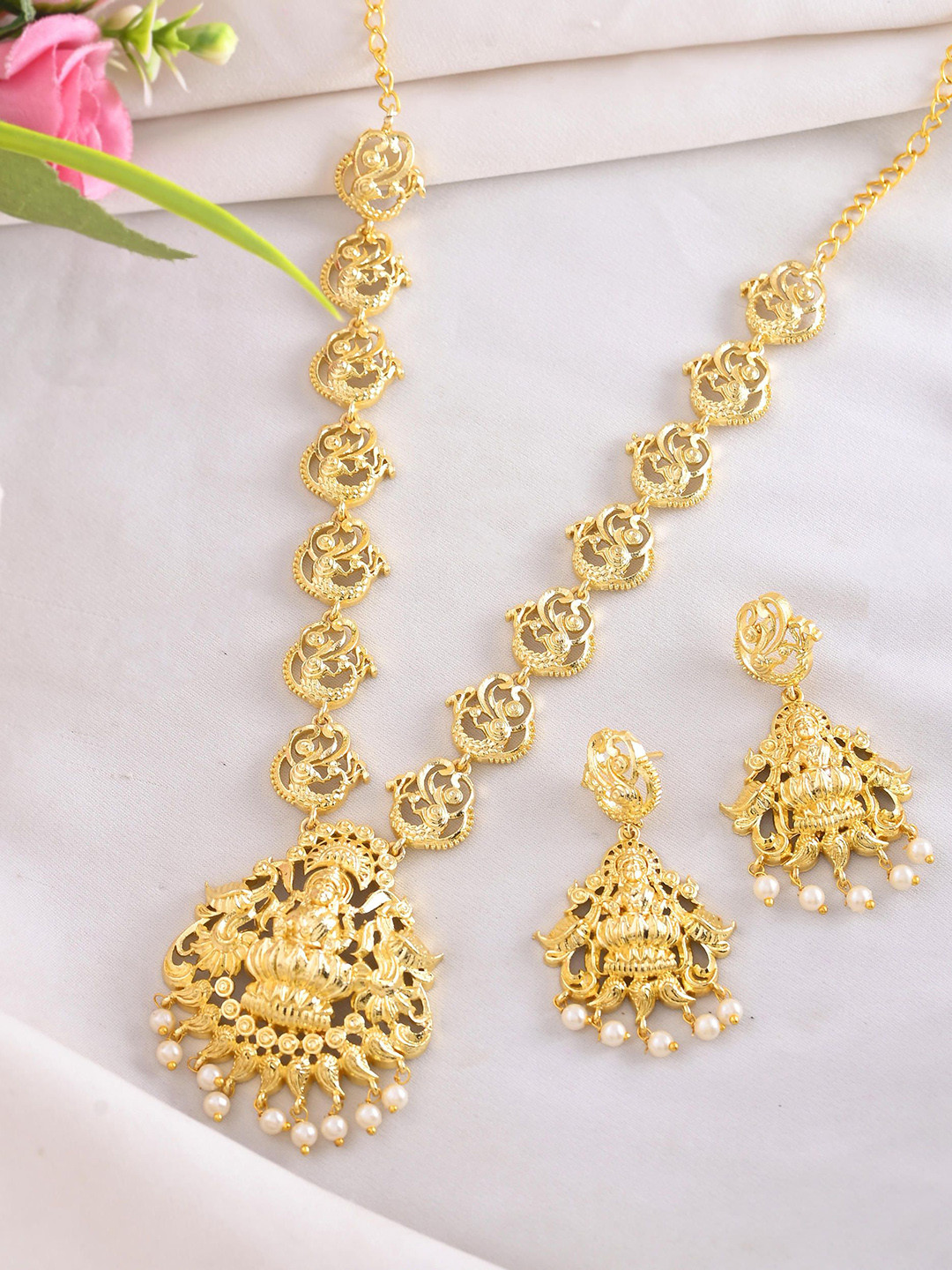Gold Plated Anti Tarnish Temple Jewellery Set