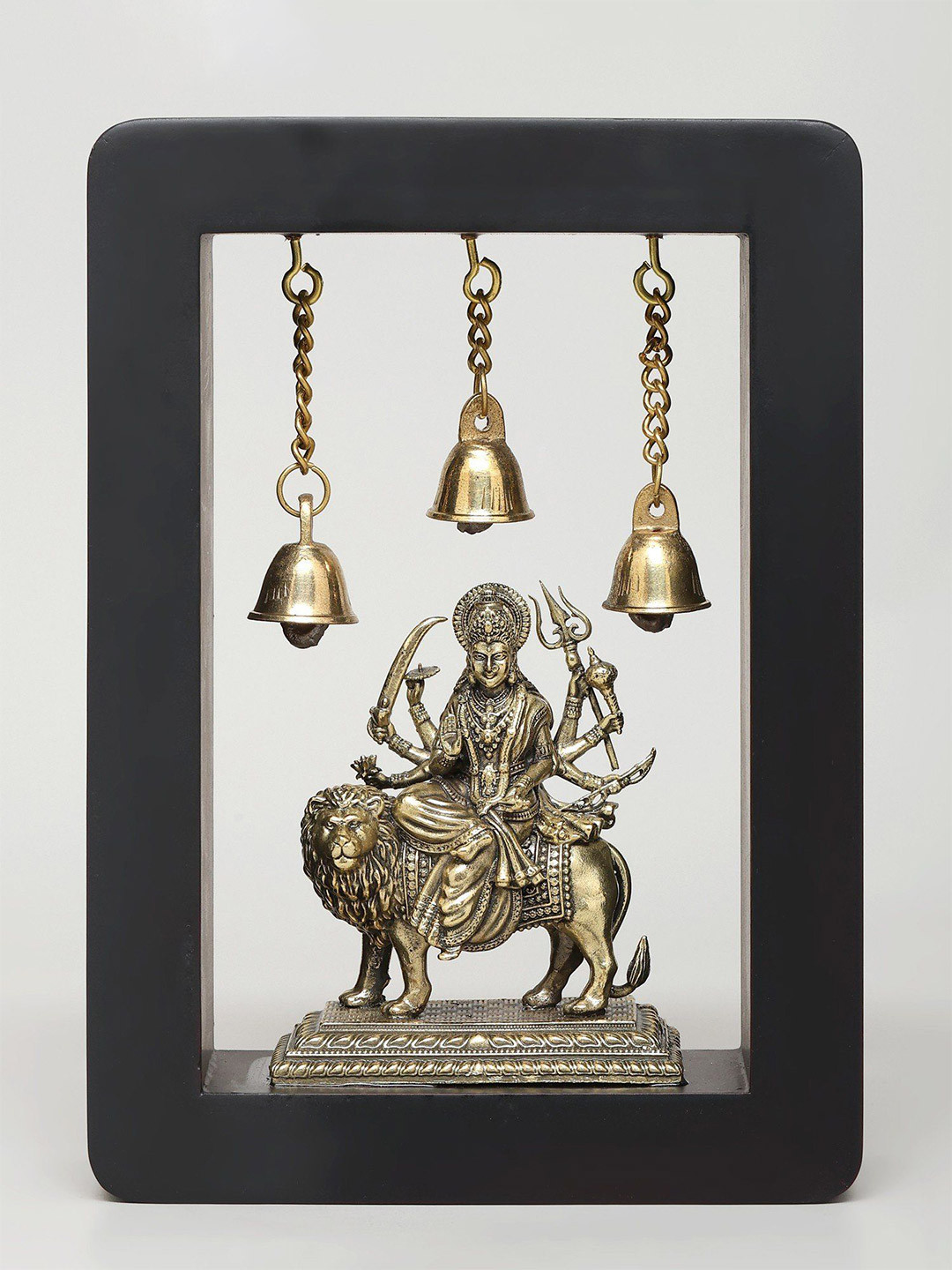 Exotic India Durga Brass Ethnic Motifs Antique Hanging Pooja Room Spiritual Wall Decor-7In