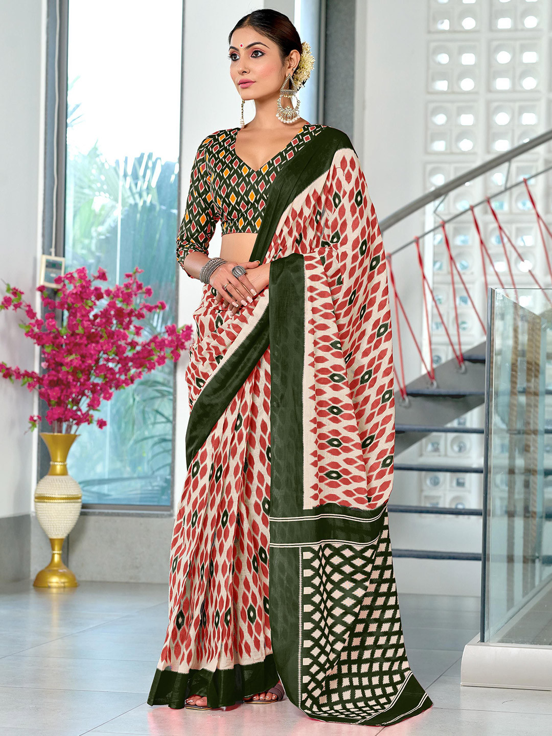 LeeliPeeri Designer Geometric Block Print Saree