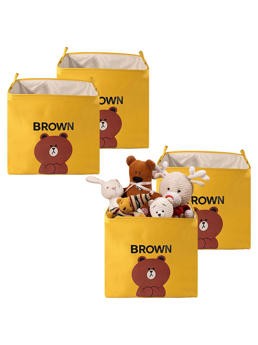 Aura Yellow & Brown 4 Pieces Foldable Storage Boxes With Handles - 75 L Each