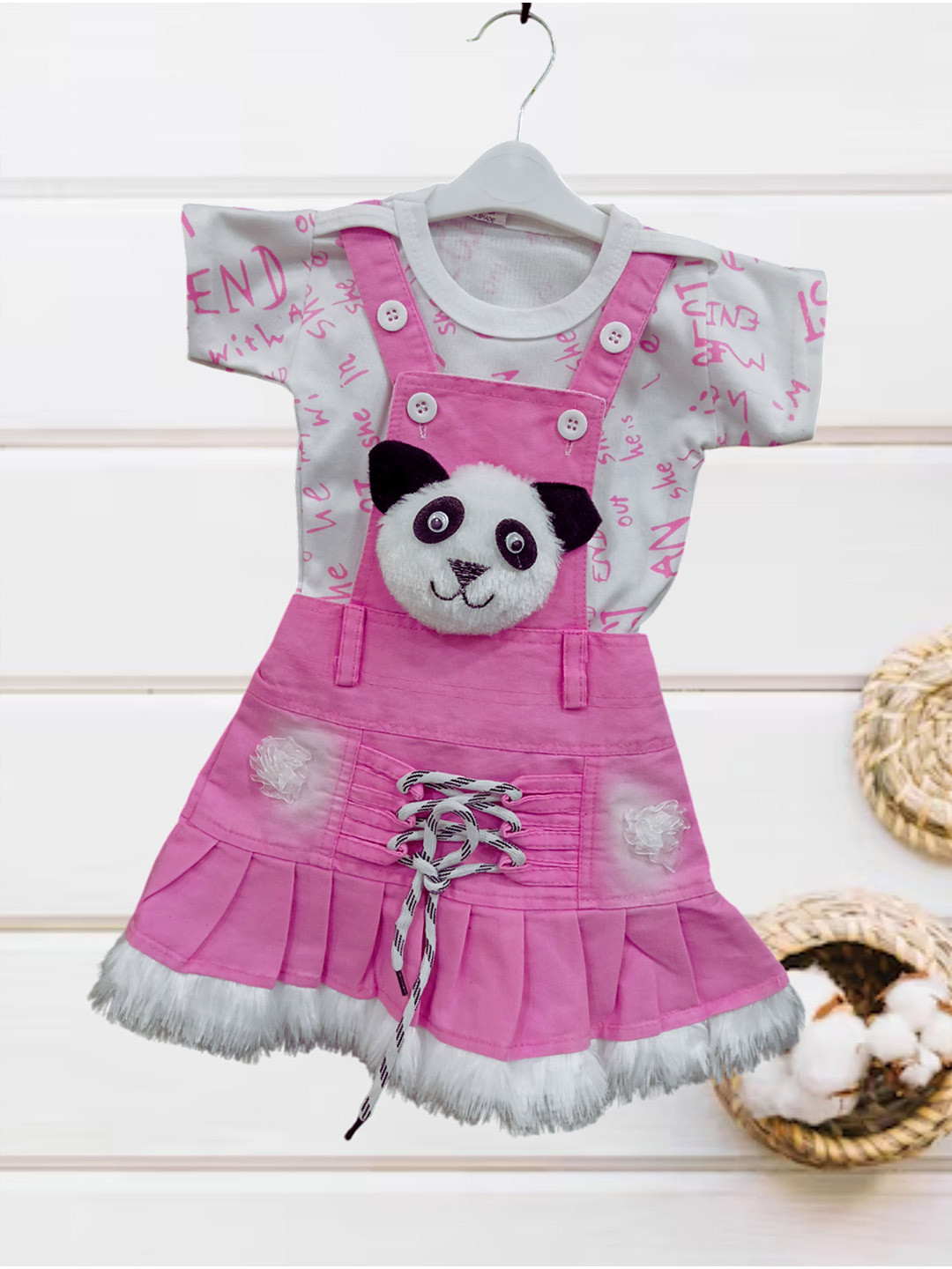 FASHION GRAB Girls Print Denim A-Line Dress