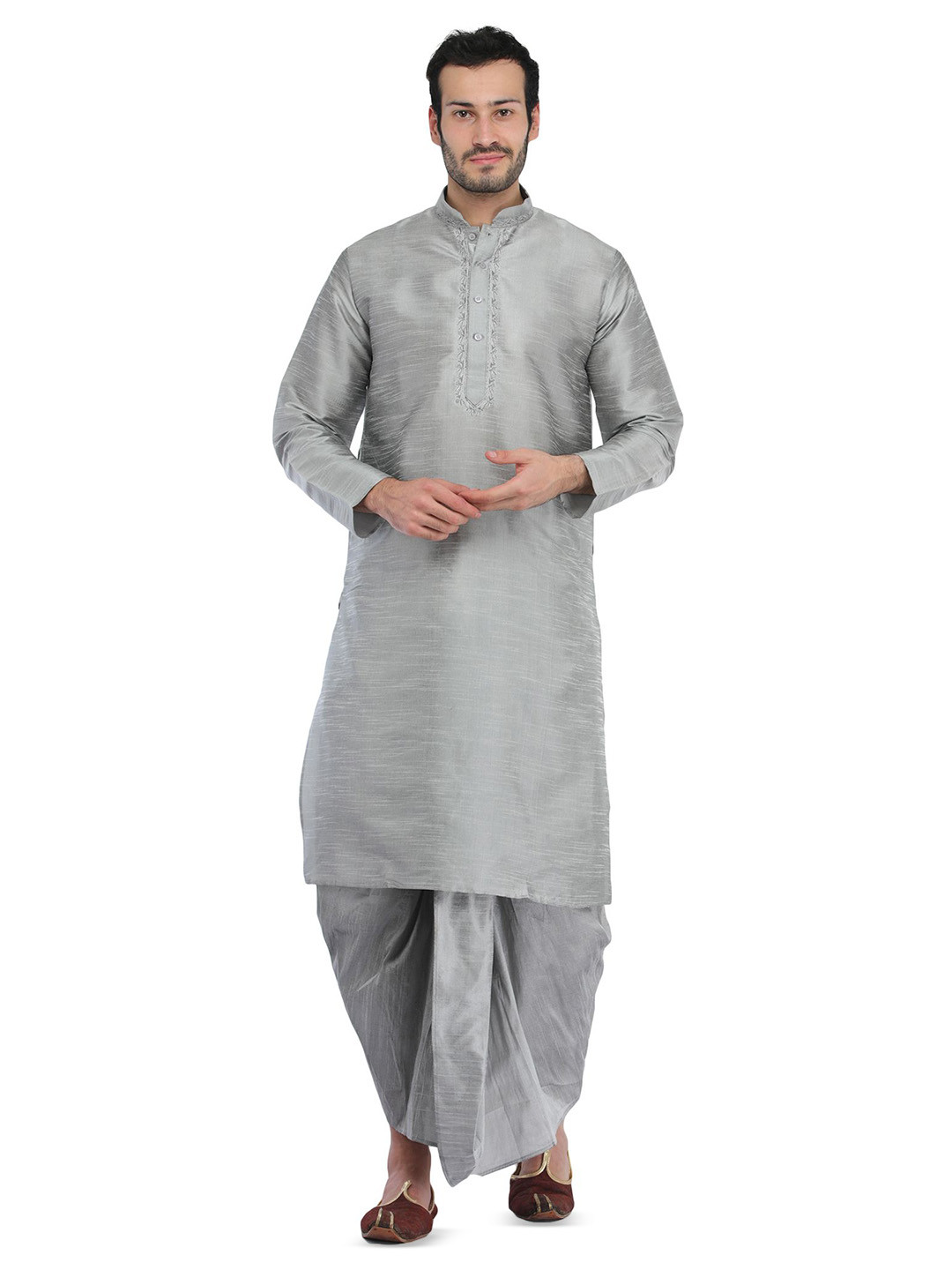 Exotic India Men Ethnic Motifs Embroidered Kurta with Dhoti Pant